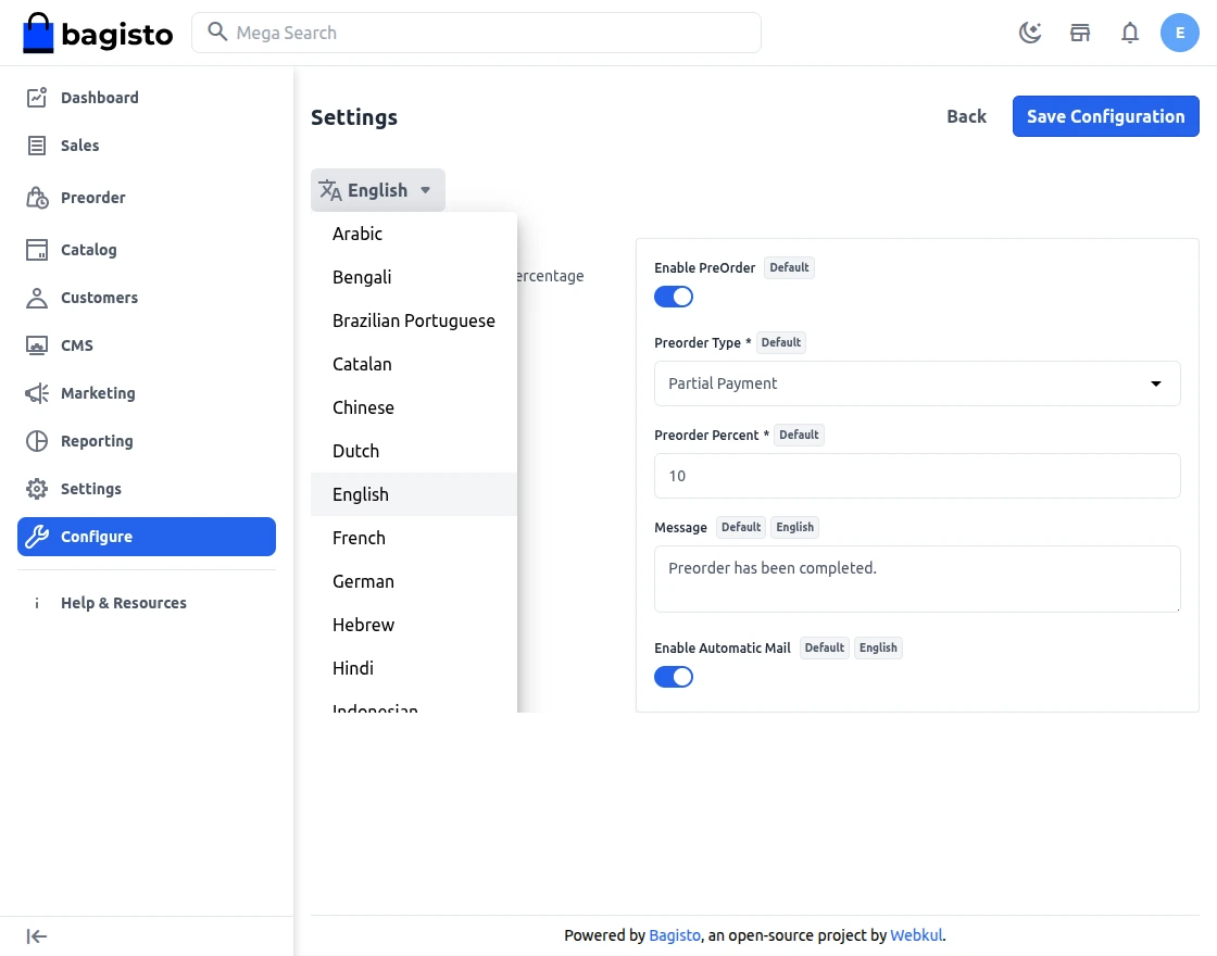 Webkul Bagisto Pre-order Locale