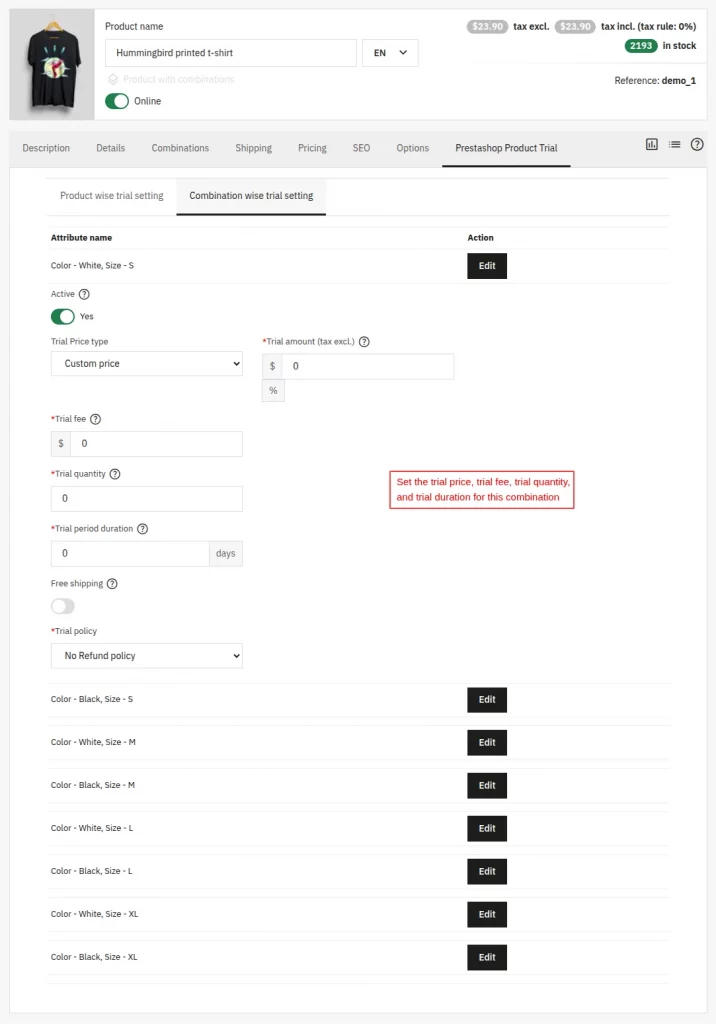Combination-Wise Trial Configuration