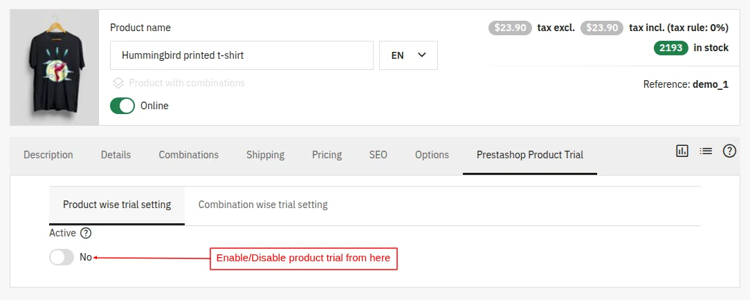 Enable or Disable product trial