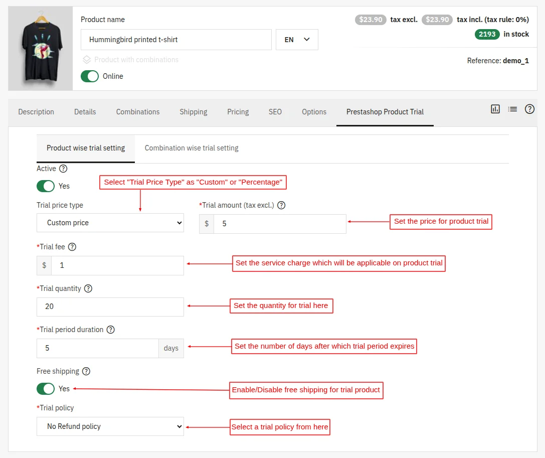 Product-Wise Trial Configuration
