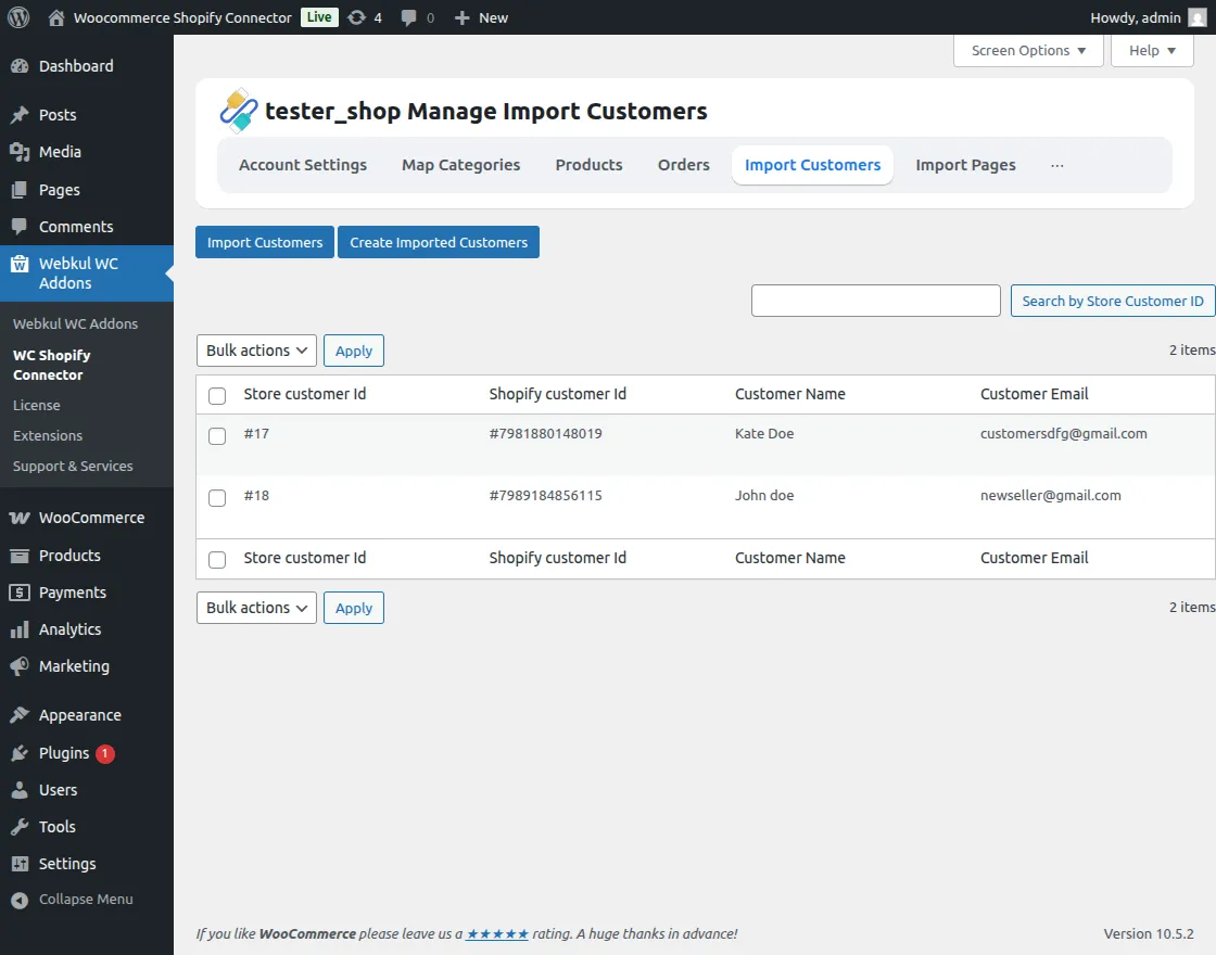 view-imported-customers