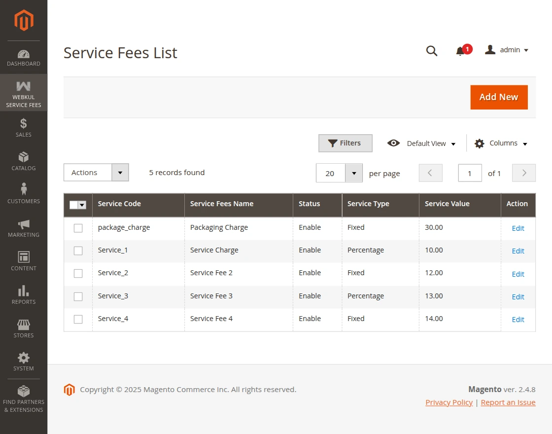 Webkul-Service-Fee-Magento-service-fee-list