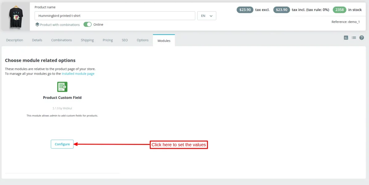 product custom field