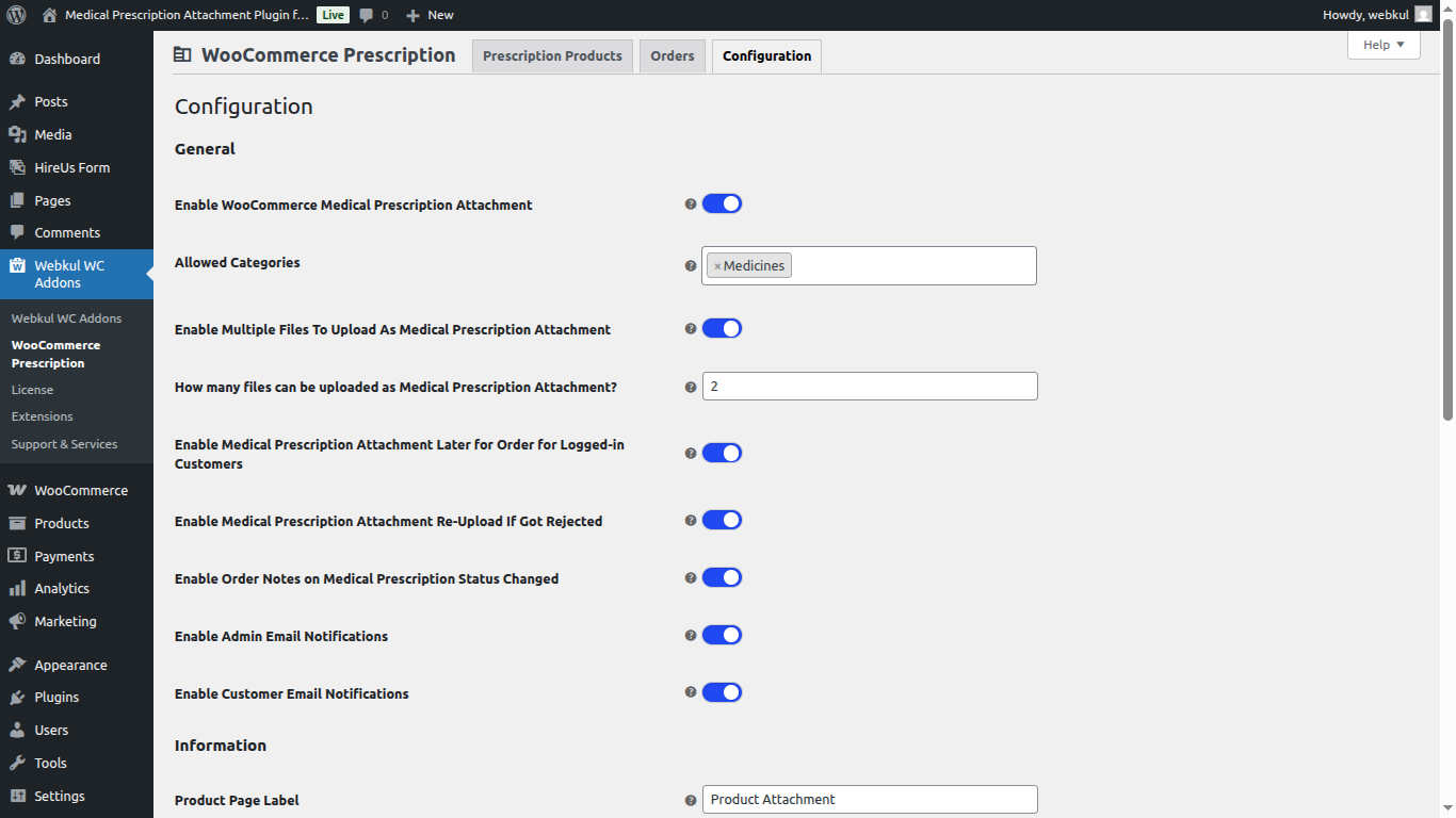 webkul-woocommerce-medical-prescription-configuration