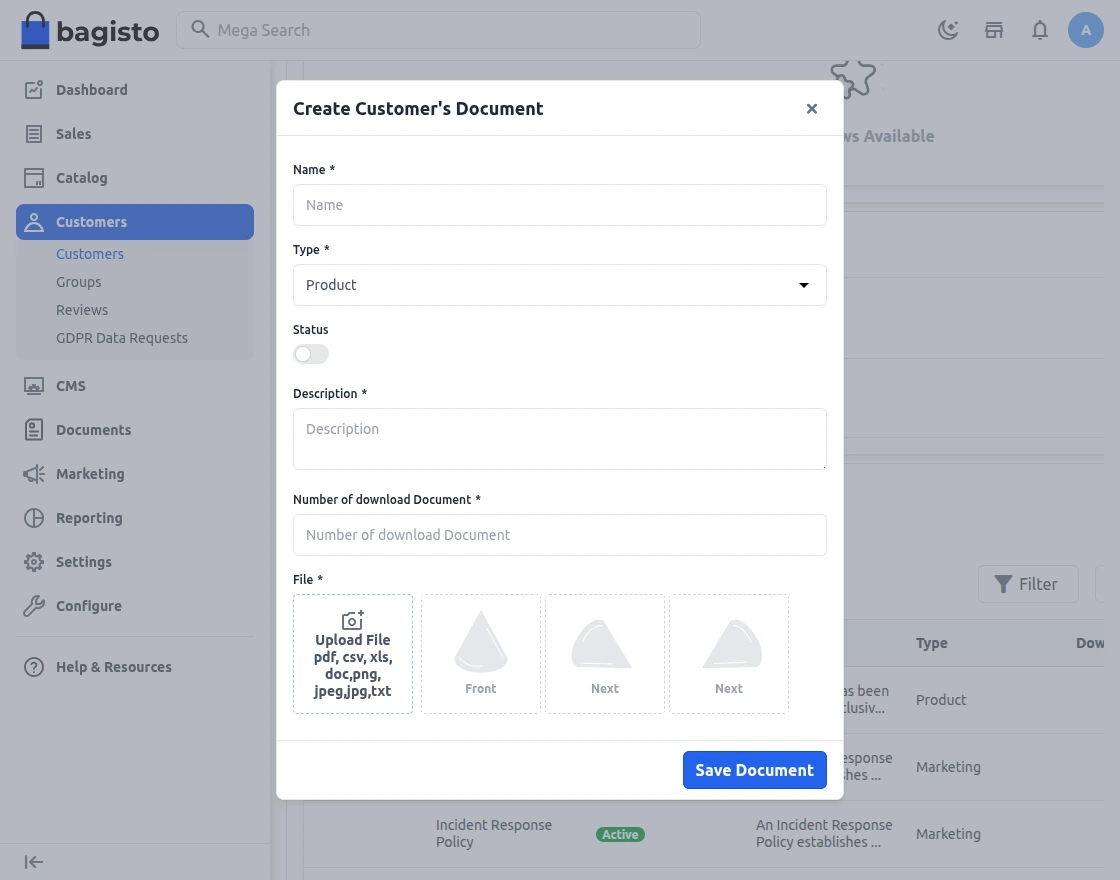 customer specific edit modal
