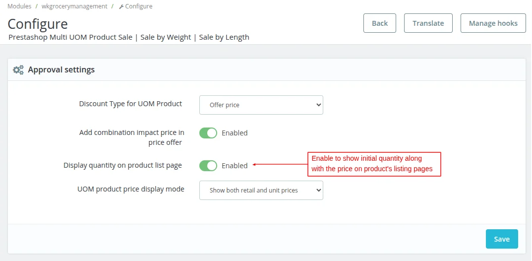 display initial quantity on product page
