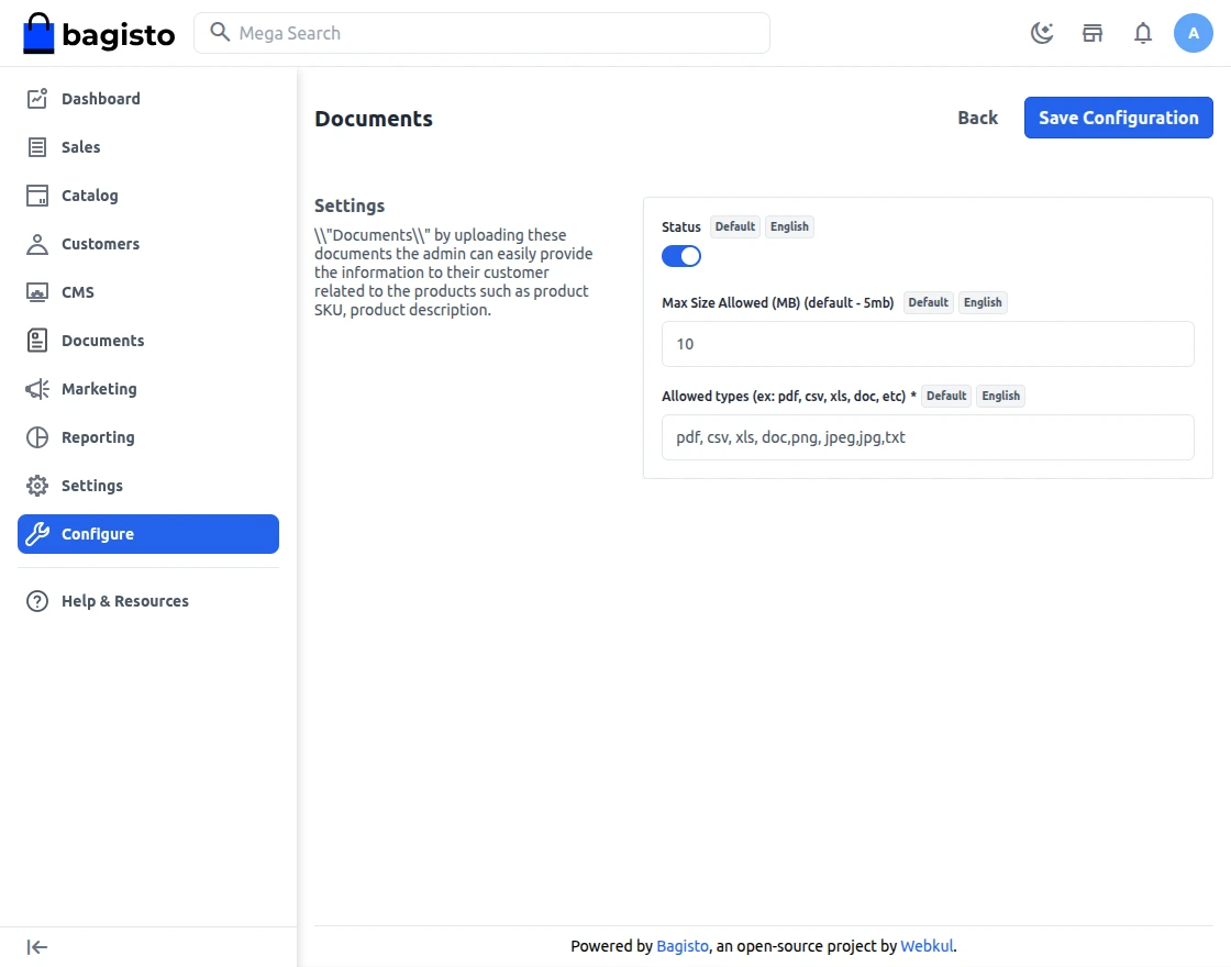 settings customer notifiaction