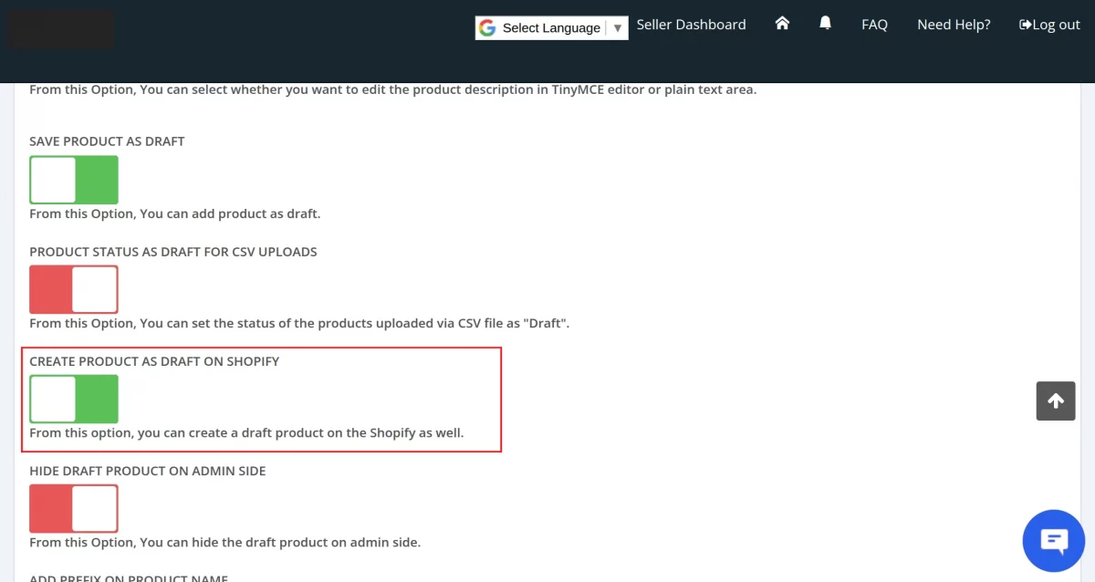 Create product as draft on shopify