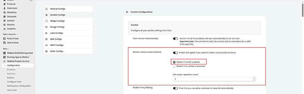 restart unsuccessful auctions configg