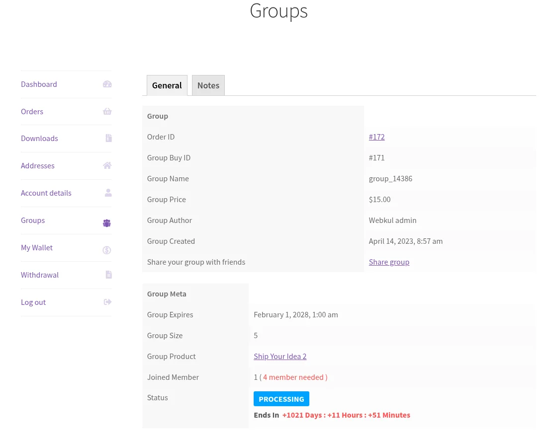 specific group details