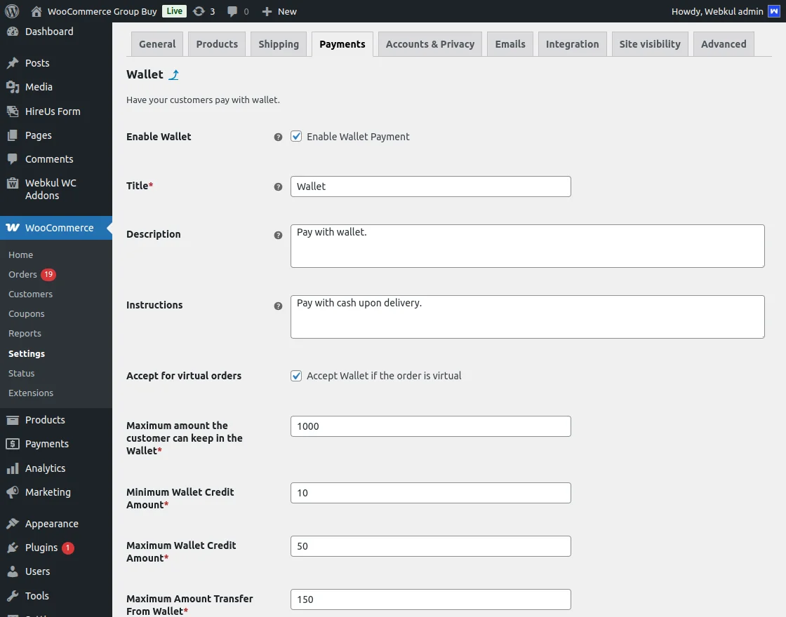 wallet configuration