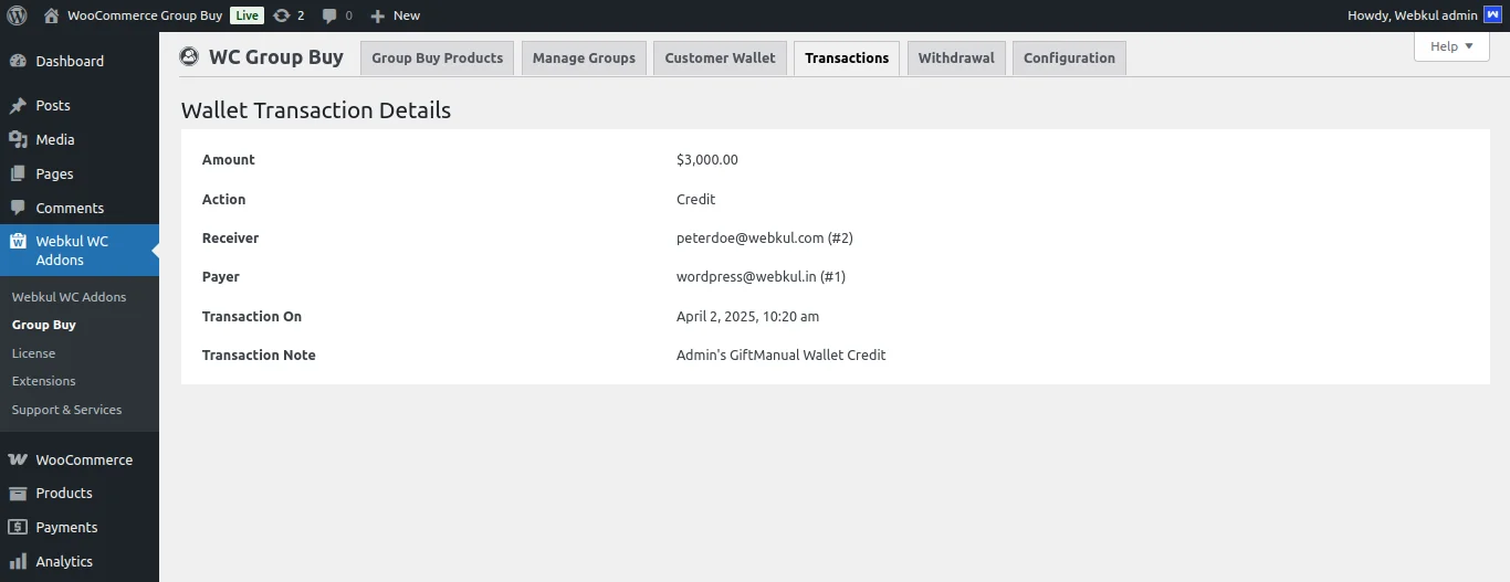 wallet transaction details