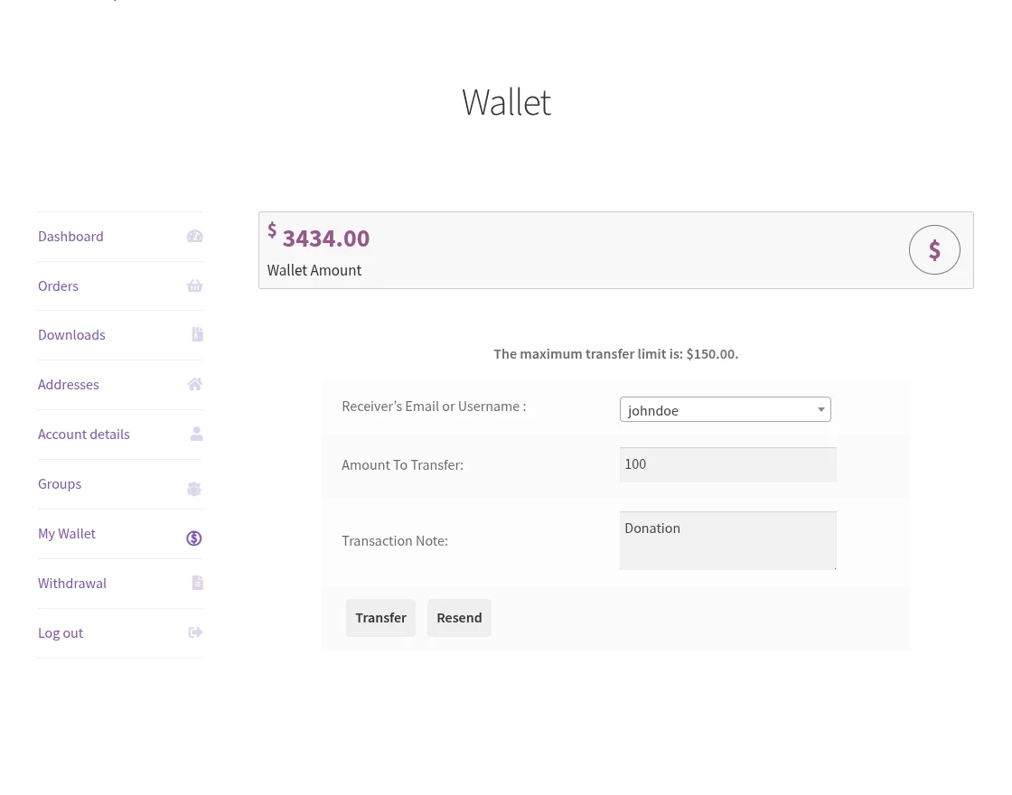 customer wallet transfer