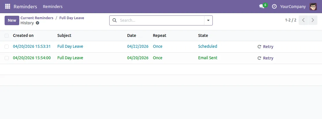 View Reminders History