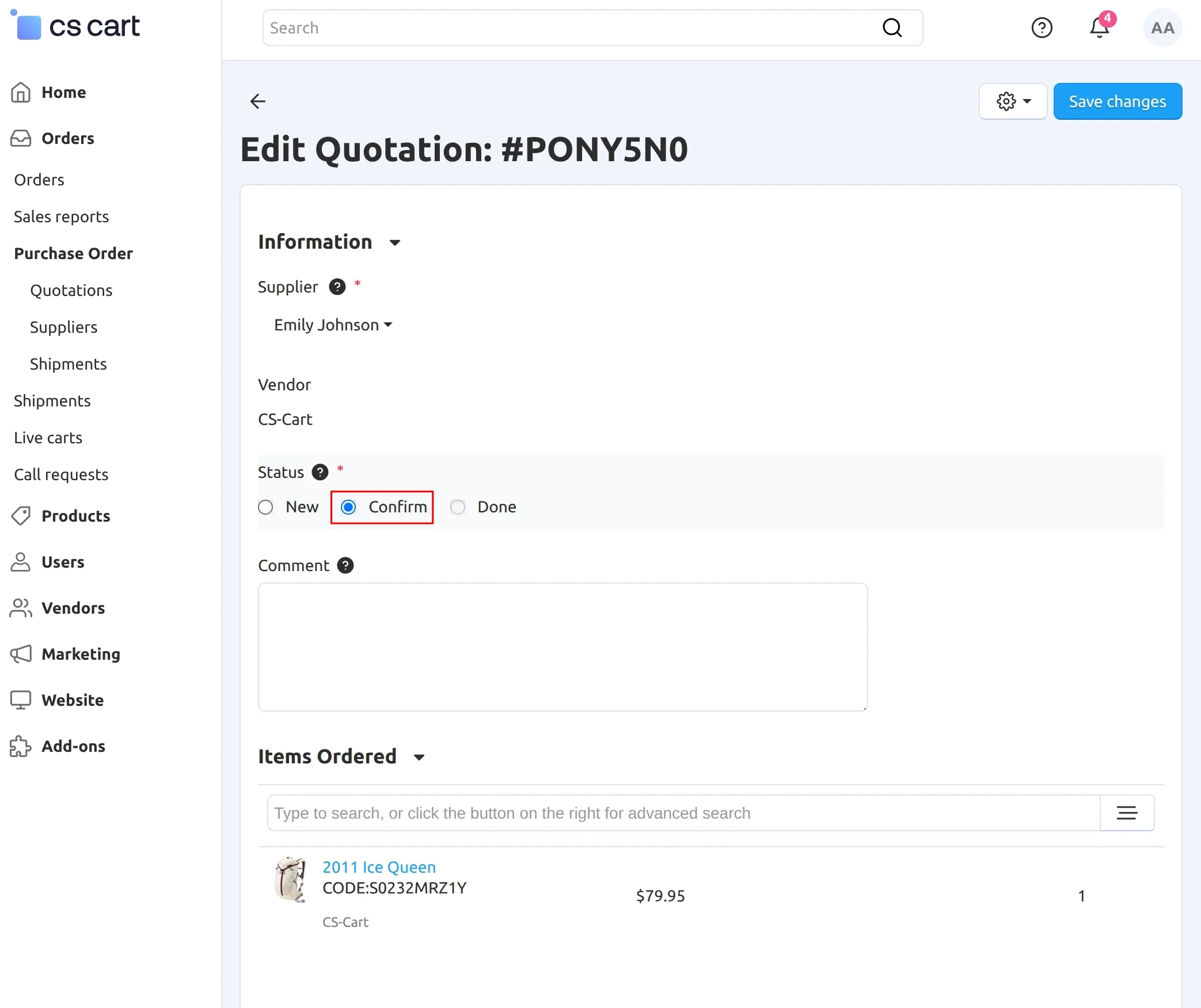 CS-Cart confirm quotation