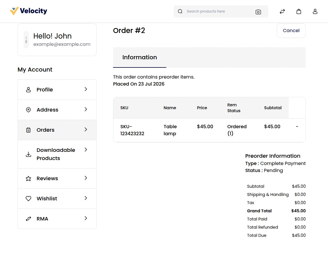 customer order view