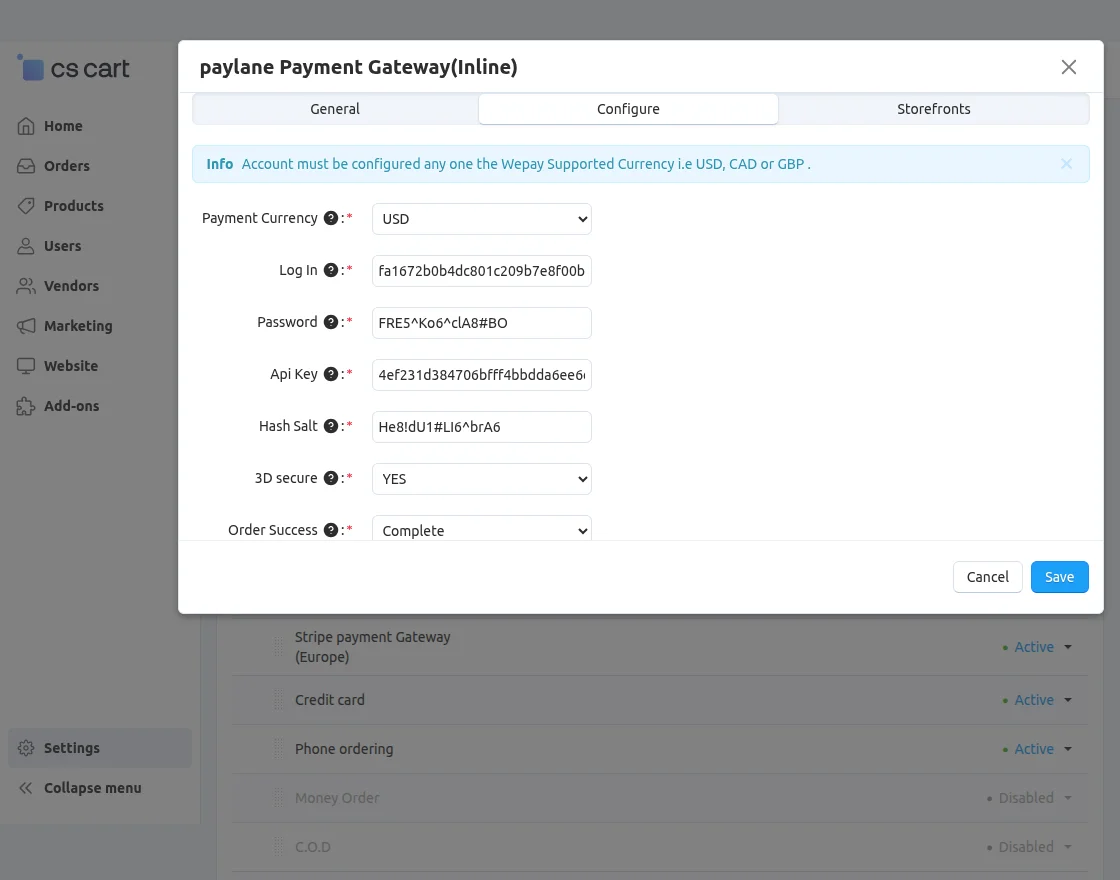 paylane method configuration
