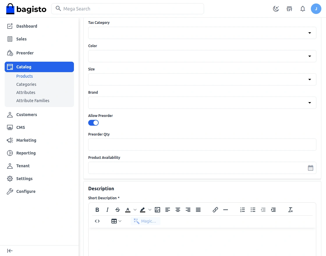 Multi-Tenant PreOrder product attributes