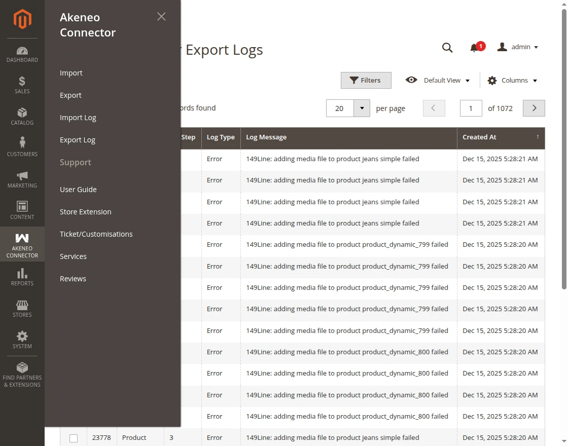 akeneo-export-log