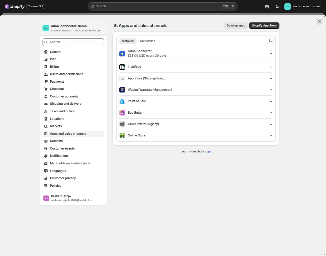 , go to &lsquo;Apps and Sales Channels,