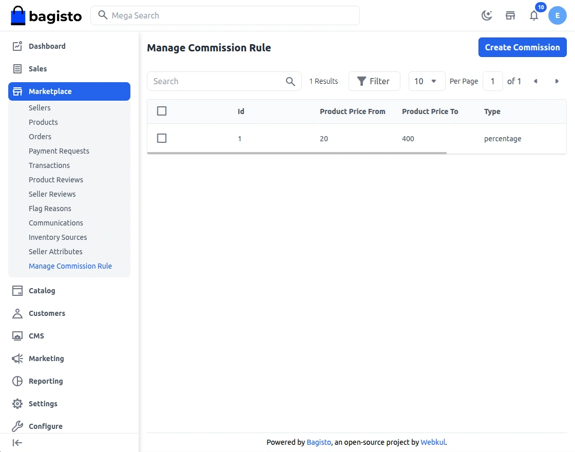Manage commission rule