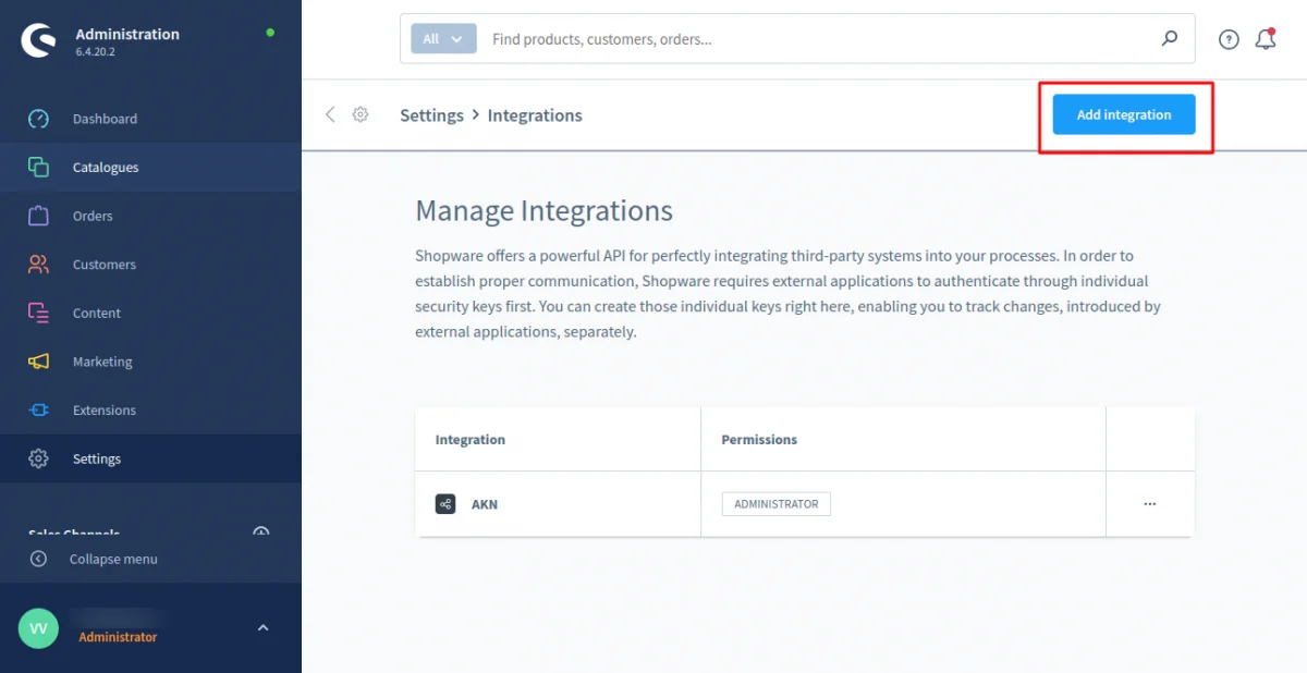 add integration in shopware 6