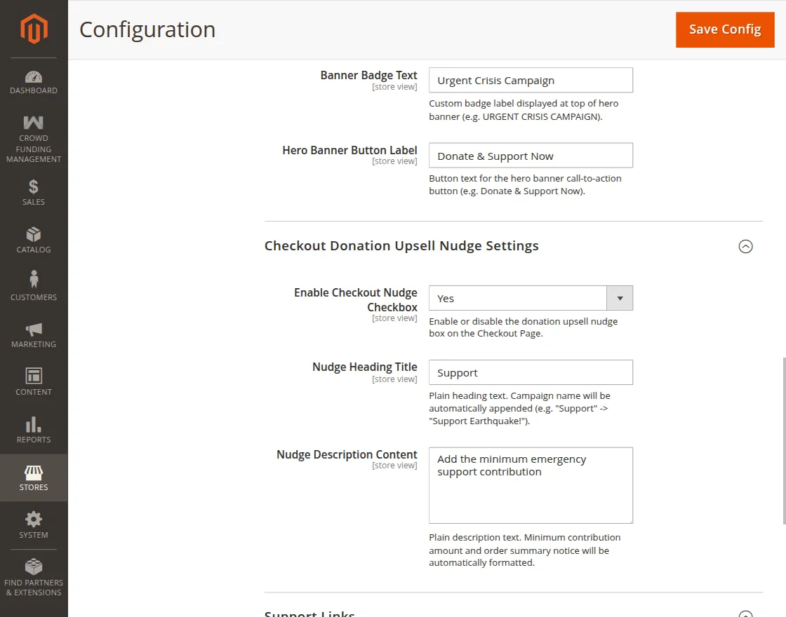 checkout donation up sell nudge settings