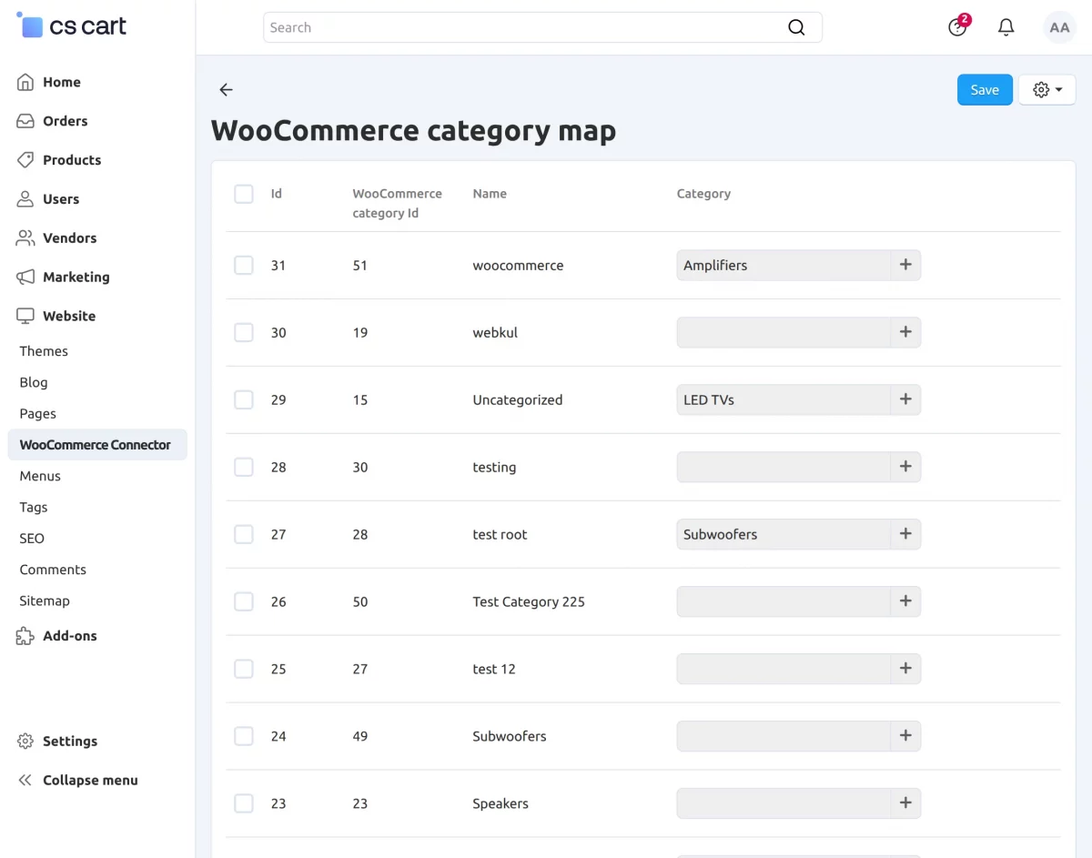category mapping