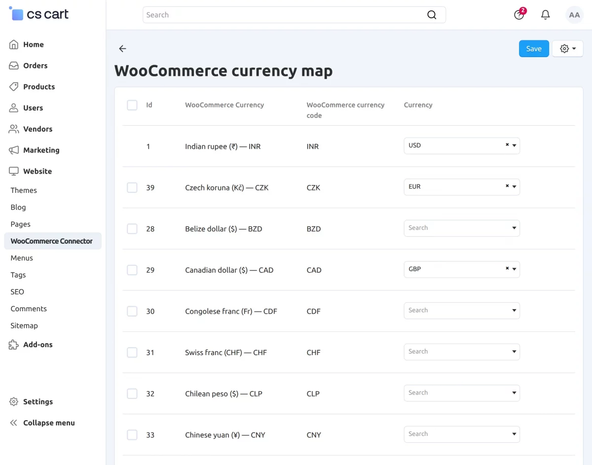 Currency mapping