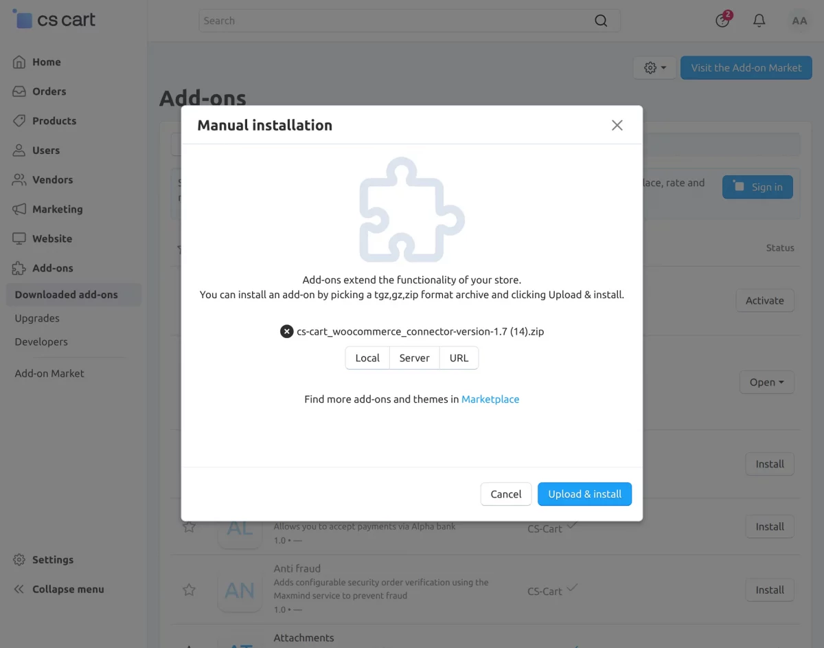 Upload zip