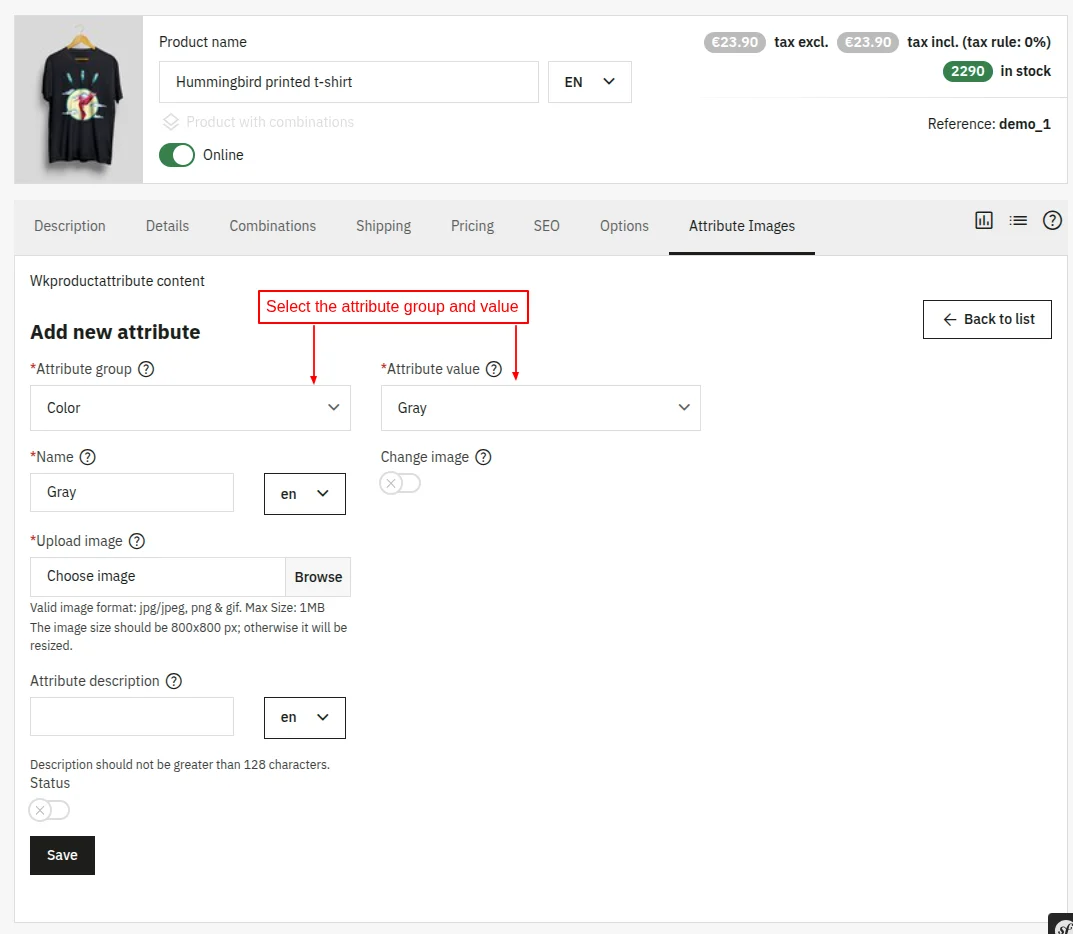 select attribute group and value