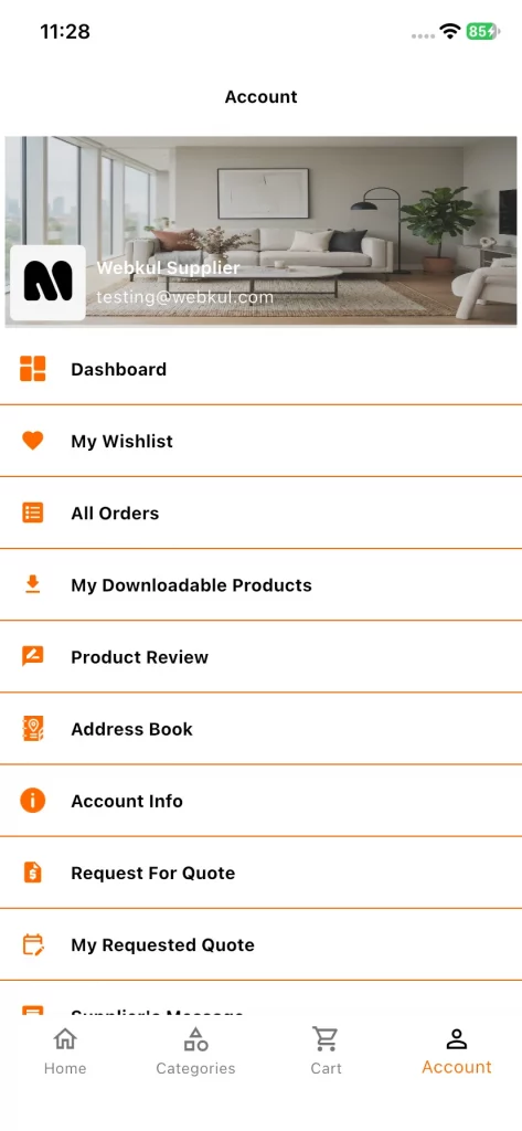 profile menu