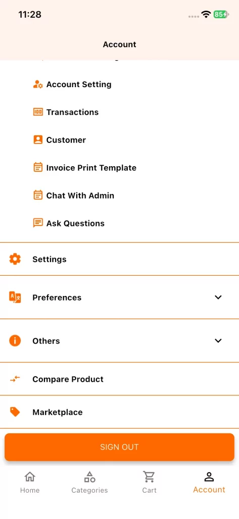 profile menu