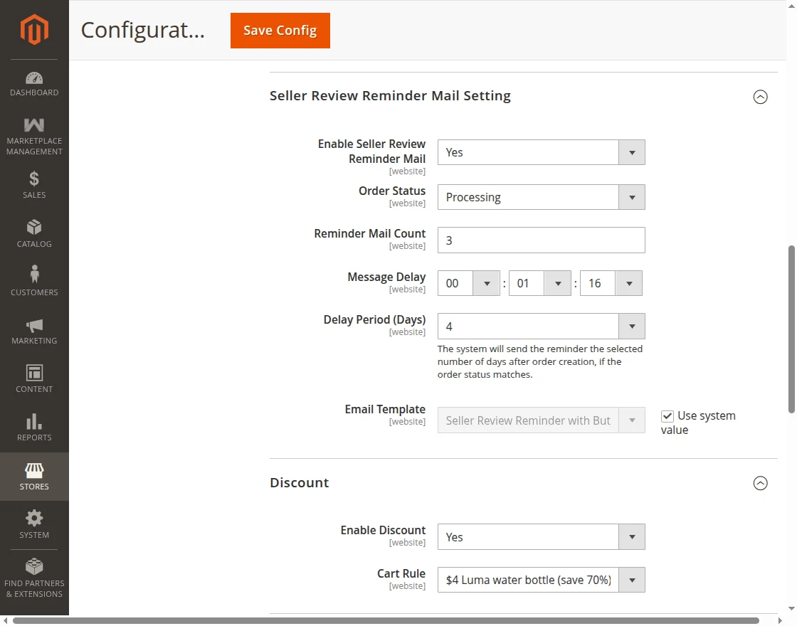 seller review reminder mail setting