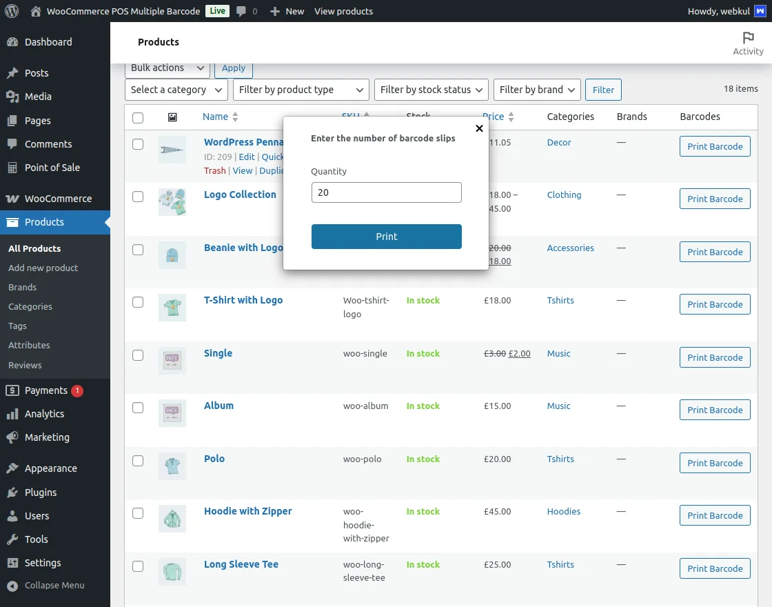 barcode slip quantity