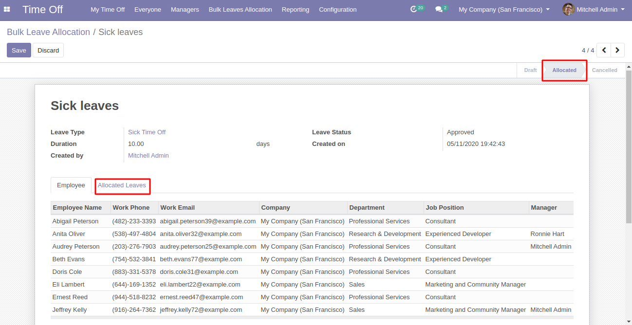 Leave Allocation Odoo employee bulk leave allocation| leave management