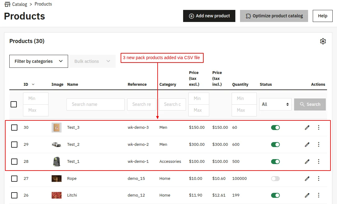 Pack Products added via CSV