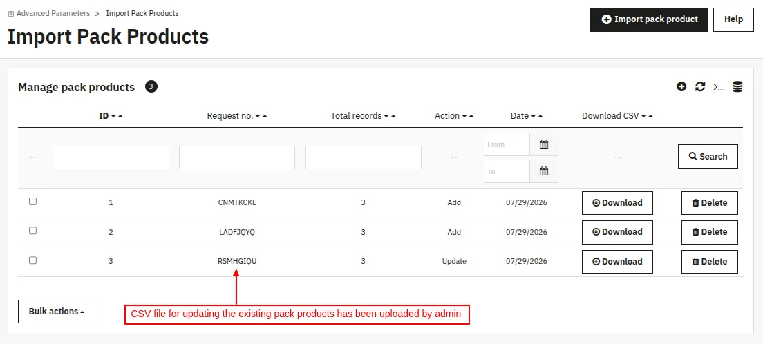Manage pack products