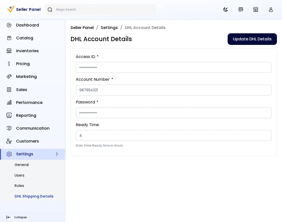 laravel-marketplace-dhl-shipping-seller-account-details