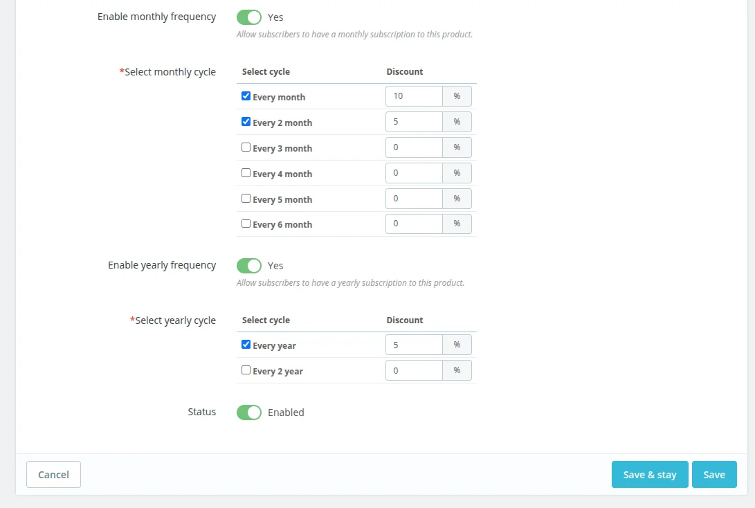 subscription frequency