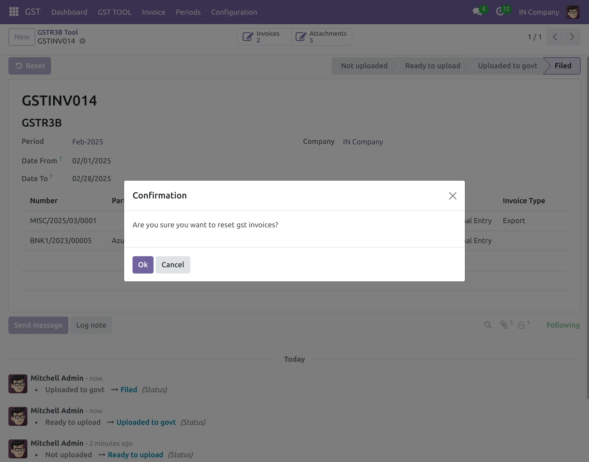 Confirmation for reset