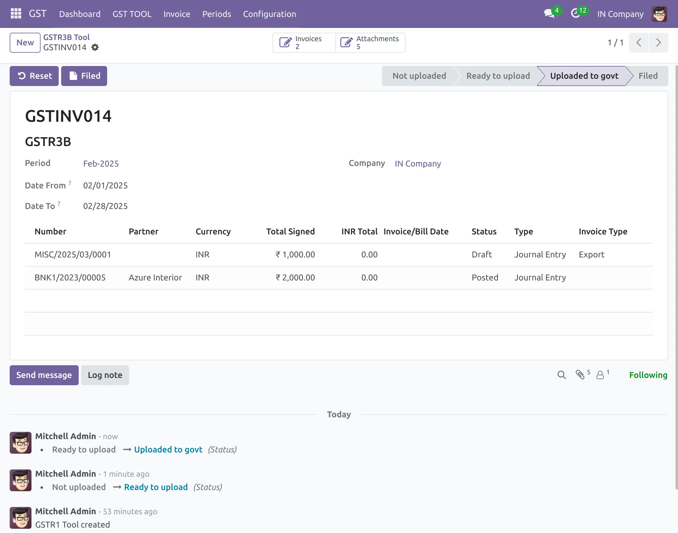 Filed Invoice using filed button 