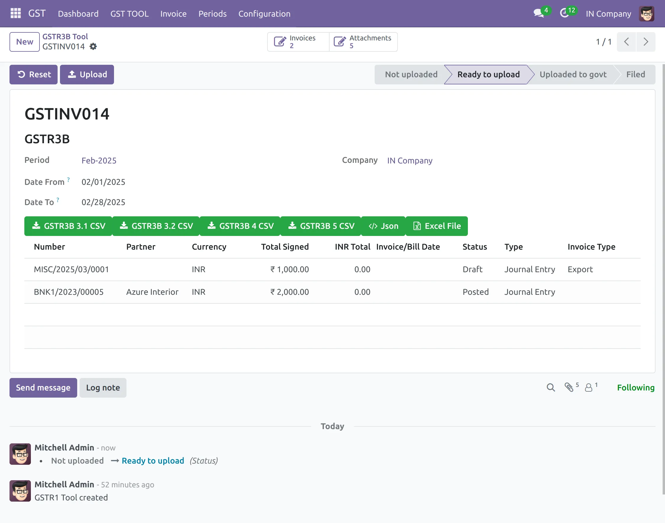 Generated Multiple Format using Odoo GSTR3B - Returns and Invoices