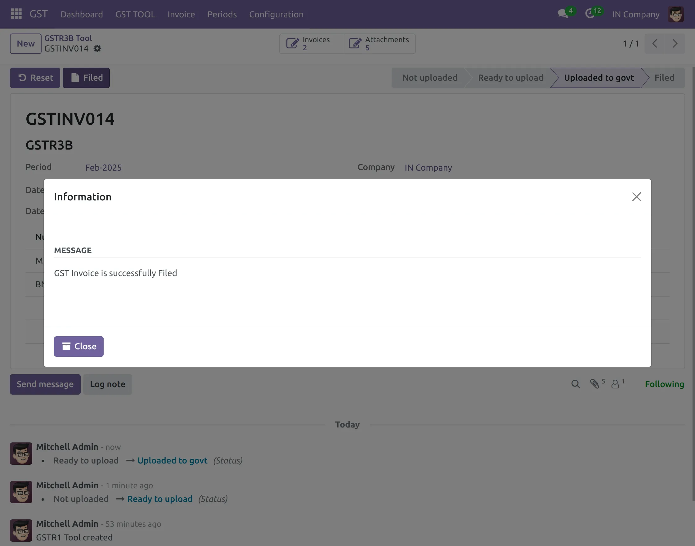 Success Message of filing.