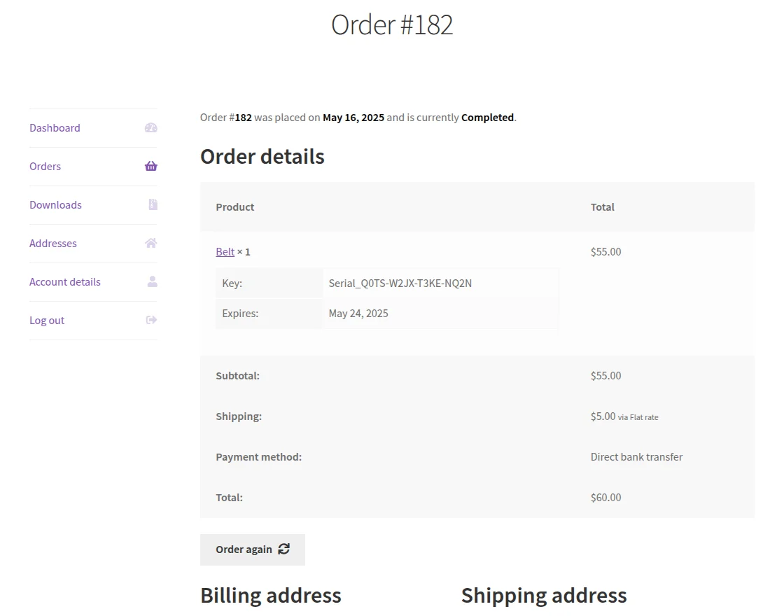 customer order details