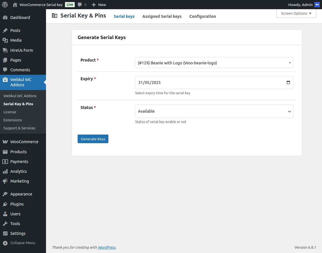 generate serial keys