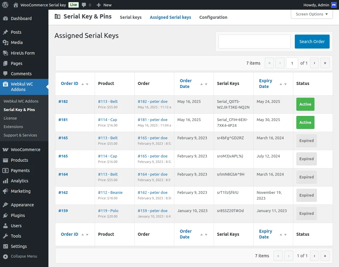 assigned serial keys