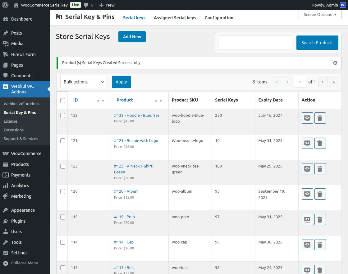 serial key generated successfully
