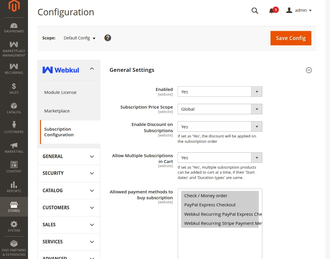 Configuration of mp recurring