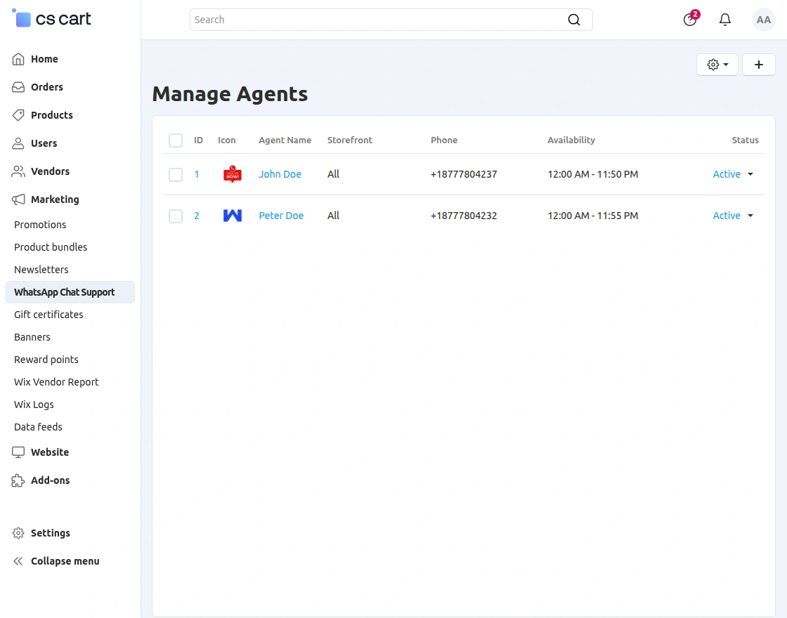 cs-cart-whatsapp-chat-support-agents-lists